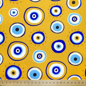 Mustard Evil Eye Bead Fabric