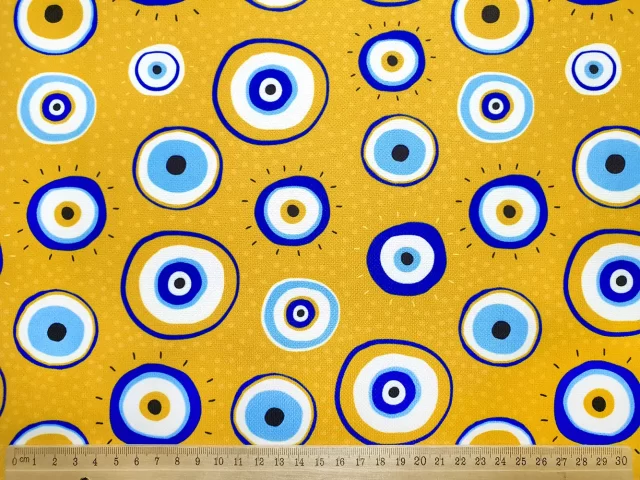 Mustard Evil Eye Bead Fabric