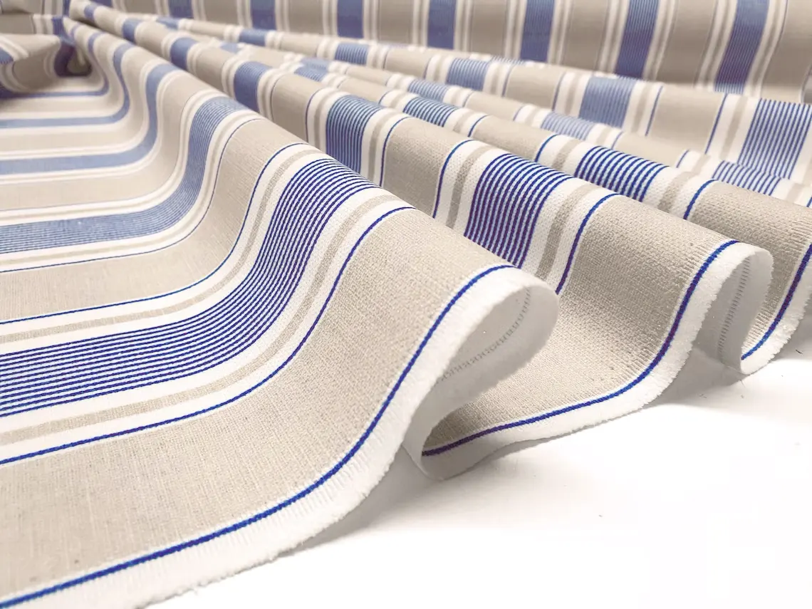 Navy Beige Ticking Stripes Fabric