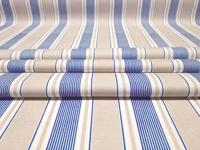Navy Beige Ticking Stripes Fabric