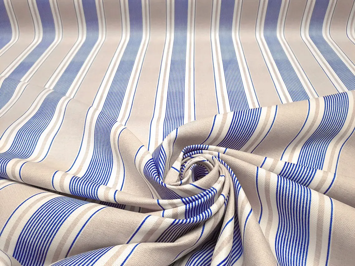 Navy Beige Ticking Stripes Fabric