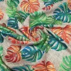Orange Green Monstera Leaves Fabric