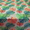 Orange Green Monstera Leaves Fabric