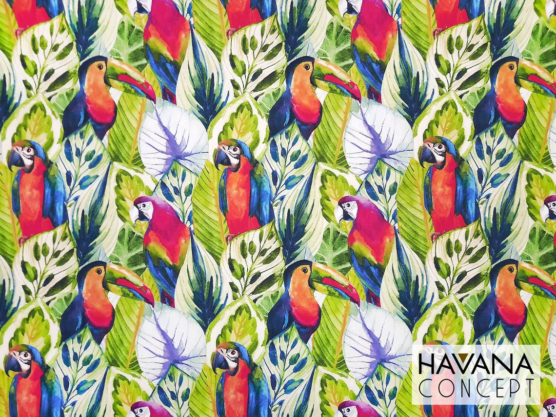 Parrots and Toucans Print Jungle Birds Fabric