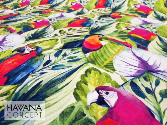 Parrots and Toucans Print Jungle Birds Fabric