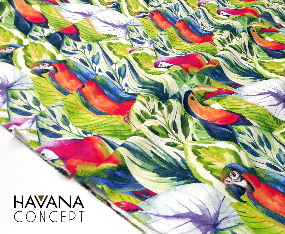 Parrots and Toucans Print Jungle Birds Fabric