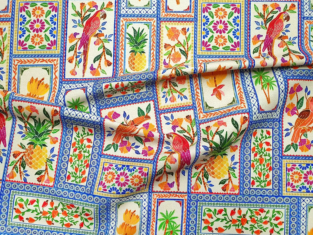 Persian Ceramic Tiles and Birds Fabric