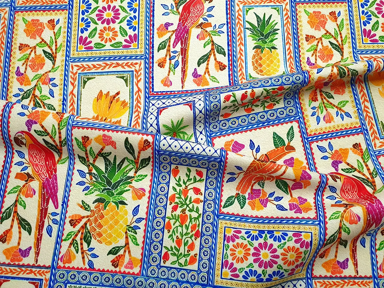 Persian Ceramic Tiles and Birds Fabric