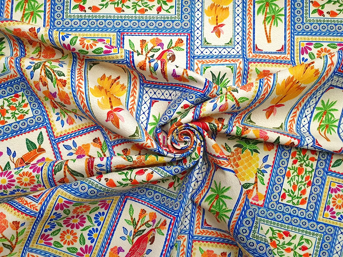 Persian Ceramic Tiles and Birds Fabric