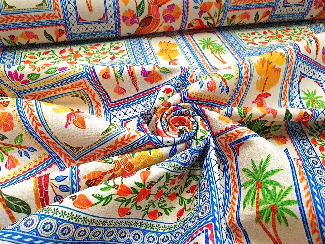 Persian Ceramic Tiles and Birds Fabric