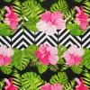 Pink Hibiscus Floral Chevron Fabric
