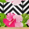 Pink Hibiscus Floral Chevron Fabric