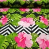 Pink Hibiscus Floral Chevron Fabric
