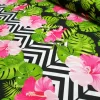 Pink Hibiscus Floral Chevron Fabric
