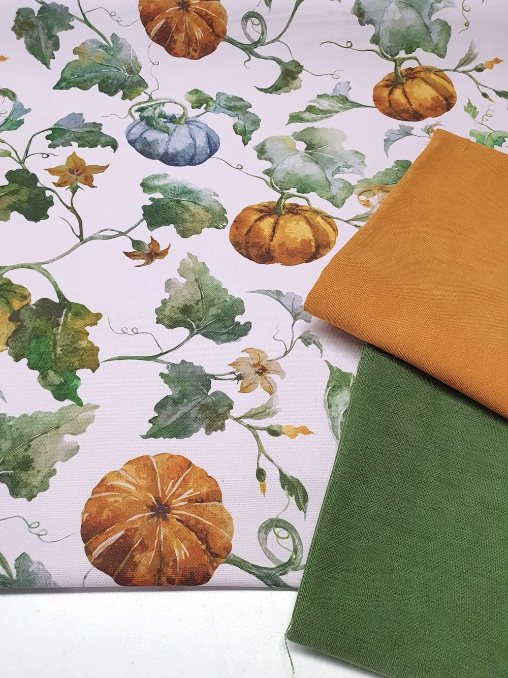 Pumpkin and Autumn Leaves Fabric