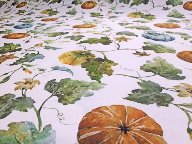 Pumpkin and Autumn Leaves Fabric