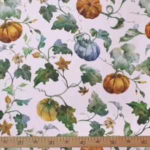 Pumpkin and Autumn Leaves Fabric