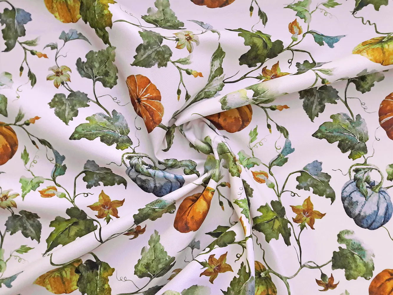 Pumpkin and Autumn Leaves Fabric