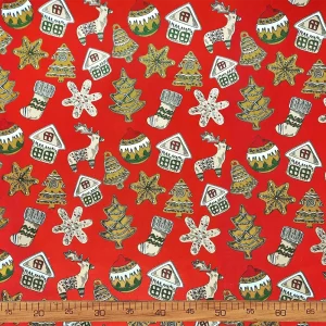 Red Christmas Toys Fabric