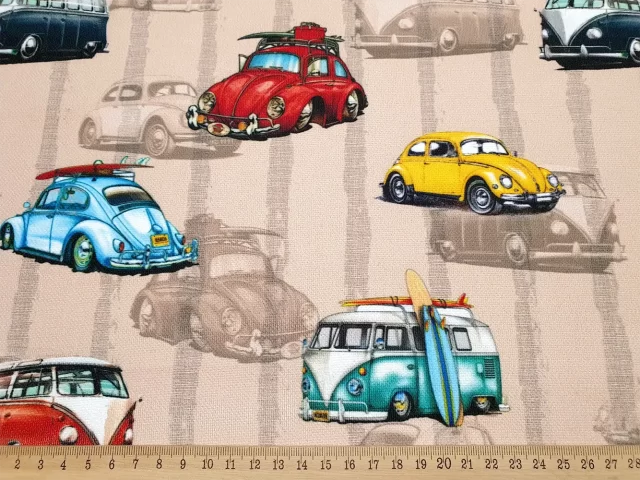 Retro Cars and Vans Fabric