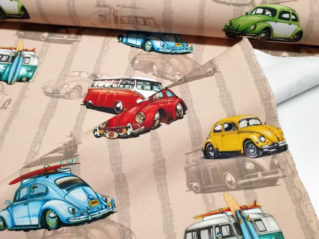 Retro Cars and Vans Fabric