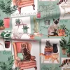 Sitting Home Cats Fabric