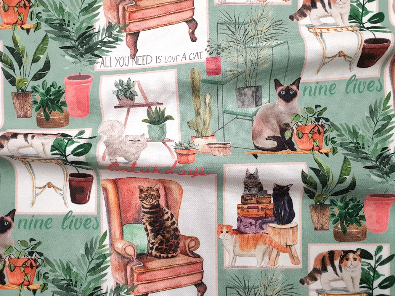 Sitting Home Cats Fabric