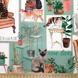 Sitting Home Cats Fabric