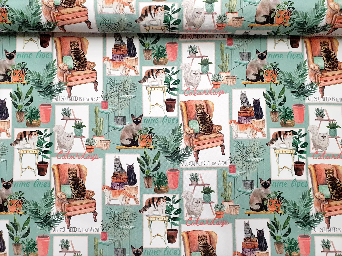 Sitting Home Cats Fabric