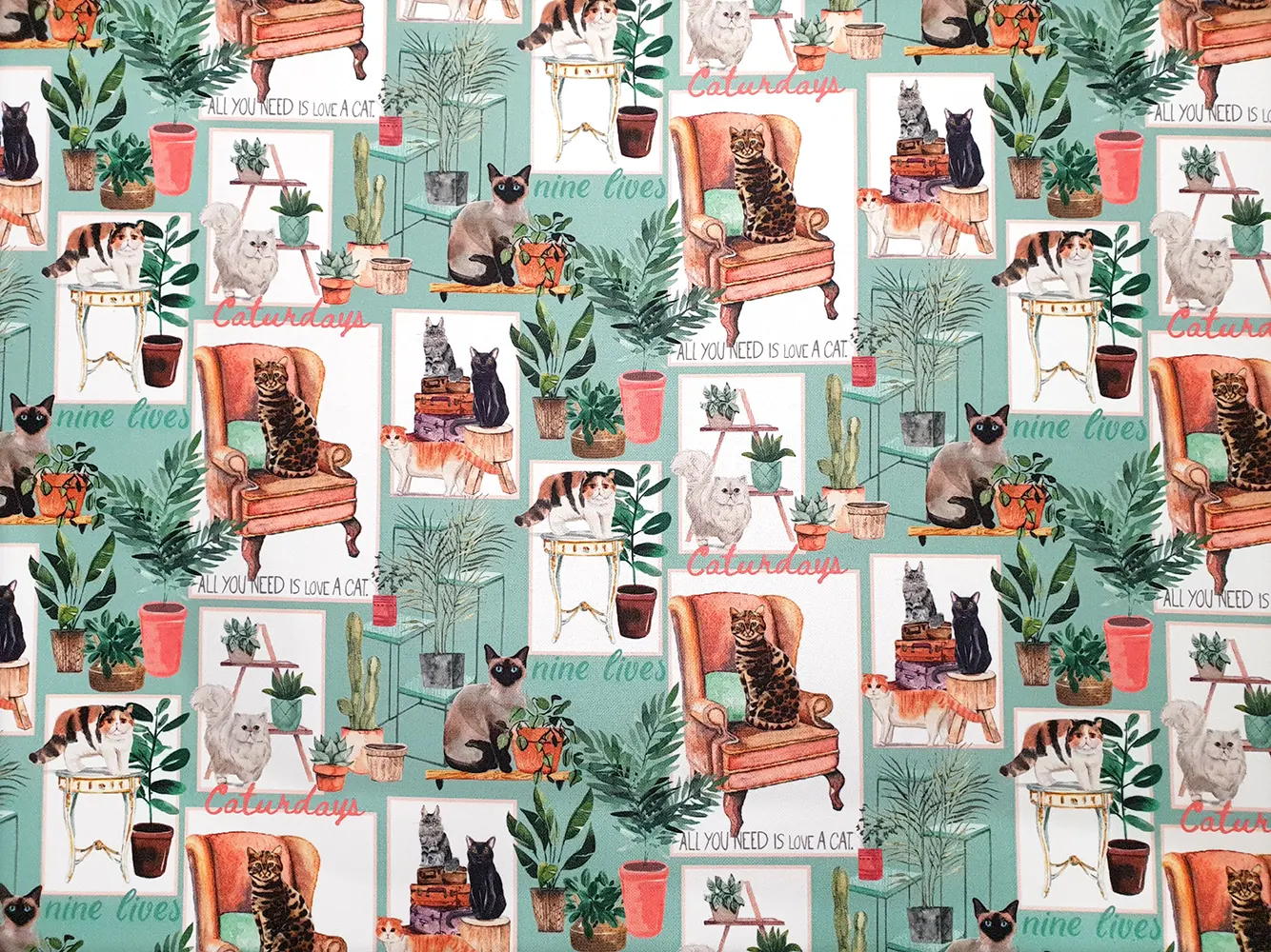 Sitting Home Cats Fabric