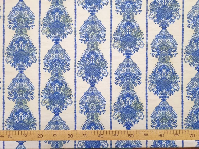 Soft Blue Retro Damask Fabric
