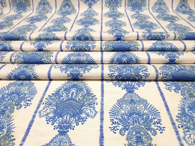 Soft Blue Retro Damask Fabric