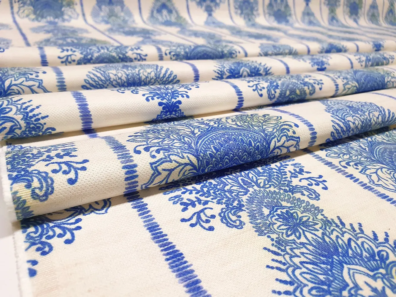 Soft Blue Retro Damask Fabric