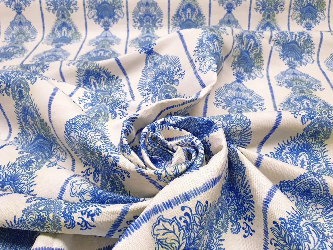Soft Blue Retro Damask Fabric