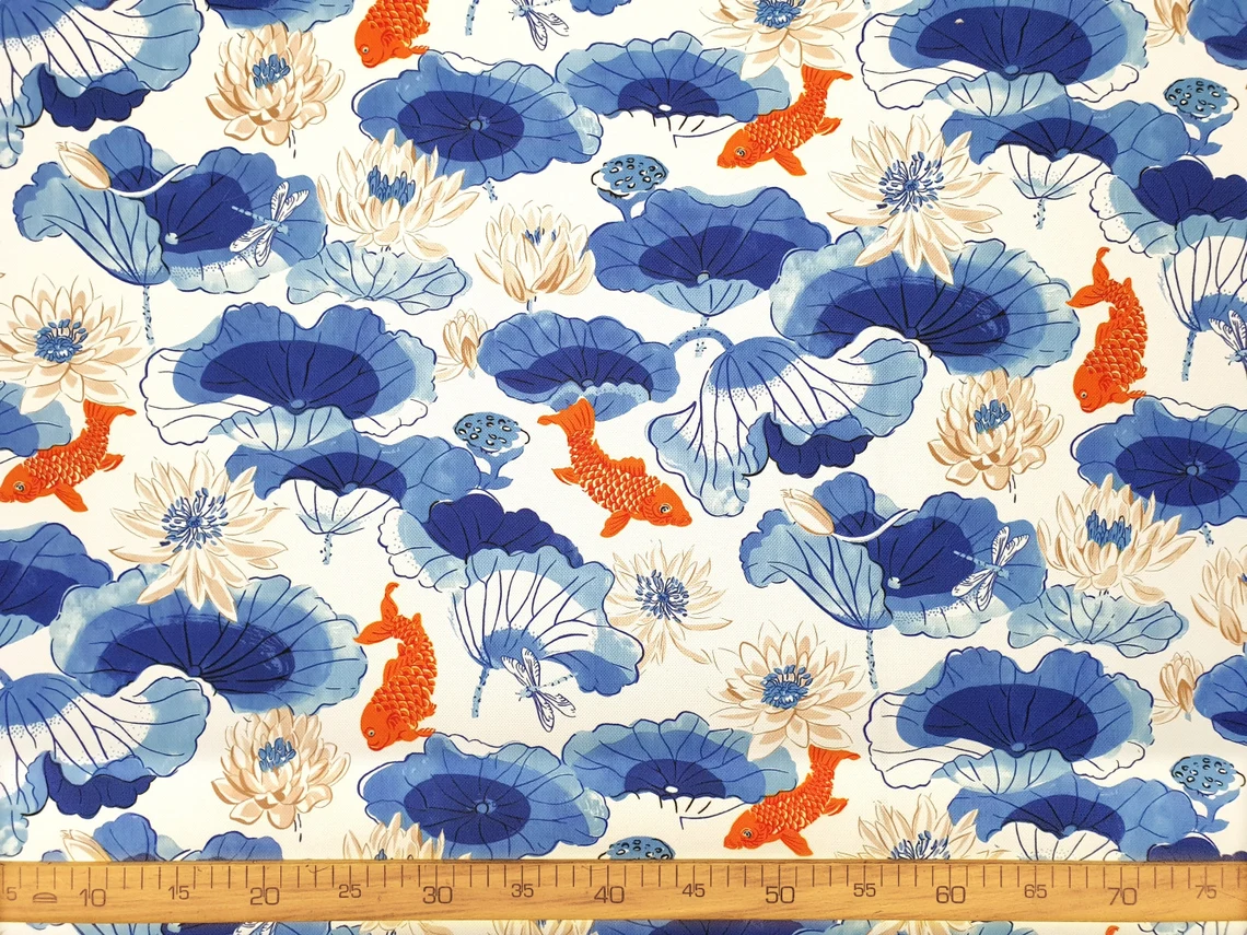 Watercolor Japanese Koi Fish Fabric