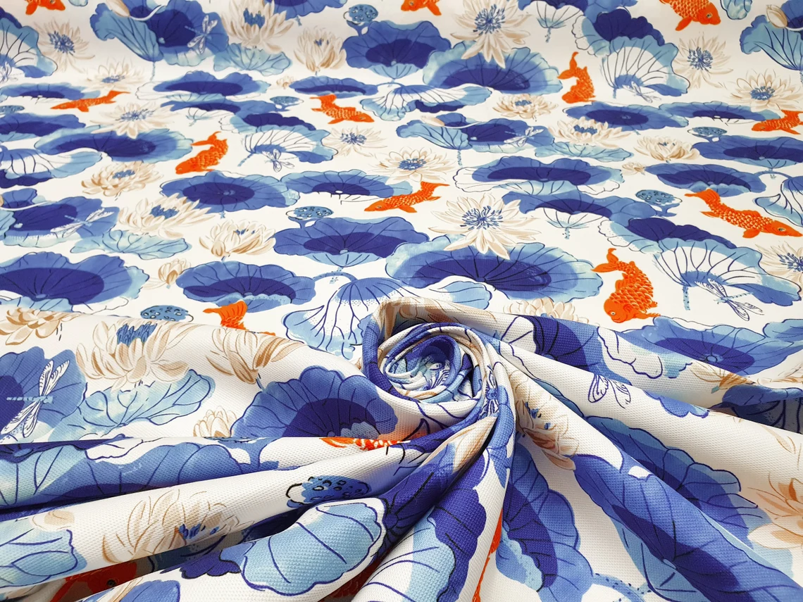 Watercolor Japanese Koi Fish Fabric