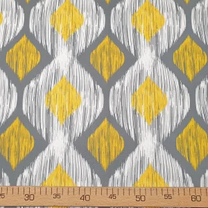Yellow Grey Ikat Fabric