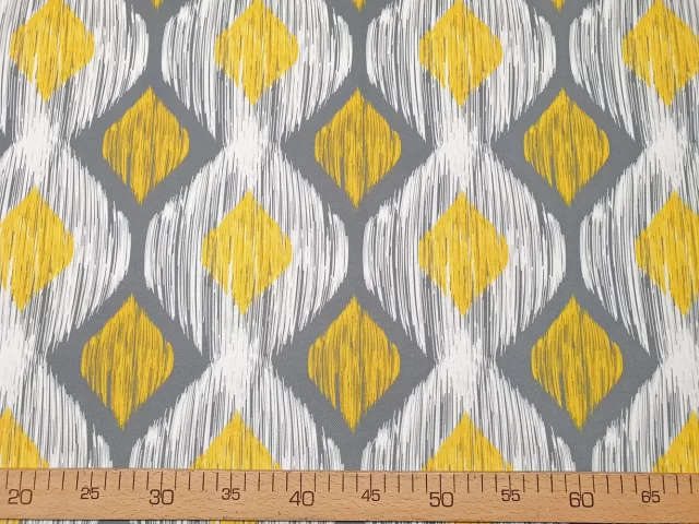 Yellow Grey Ikat Fabric