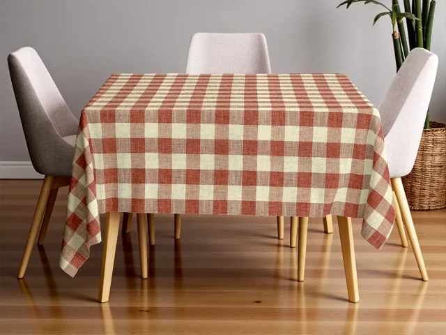 Brick Red Color Gingham Check Tablecloth