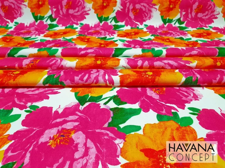 Fuchsia Orange Roses Print Fabric