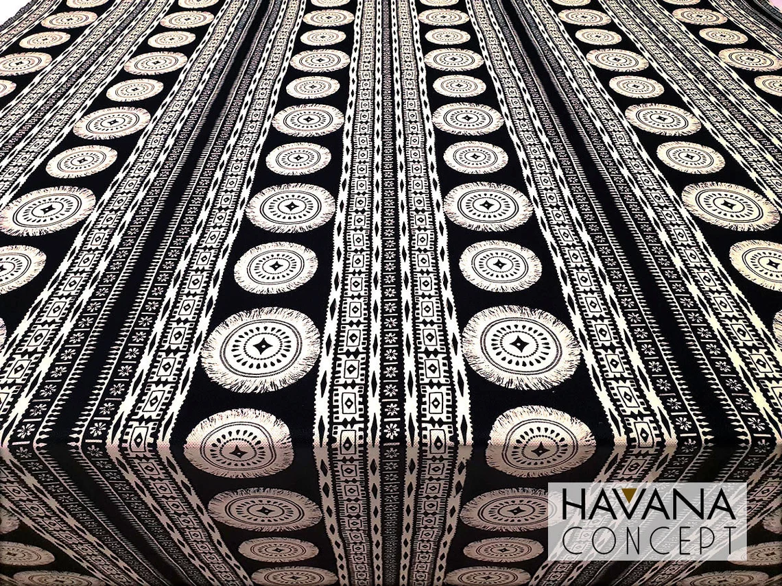 Boho White and Beige Mandala Print Fabric