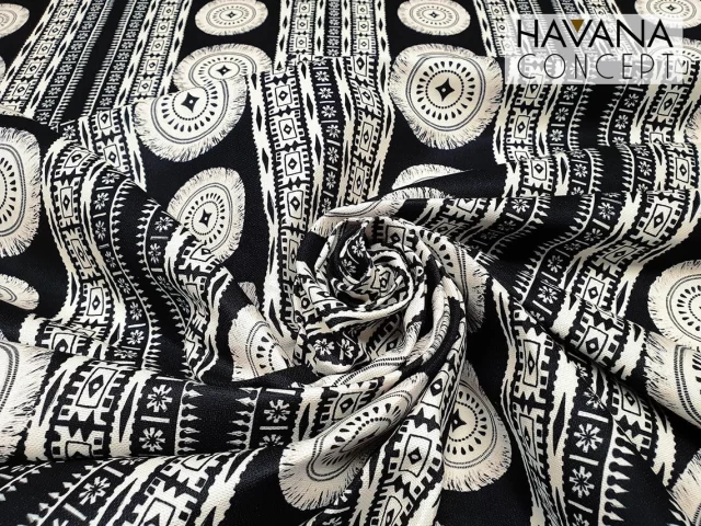 Boho White and Beige Mandala Print Fabric