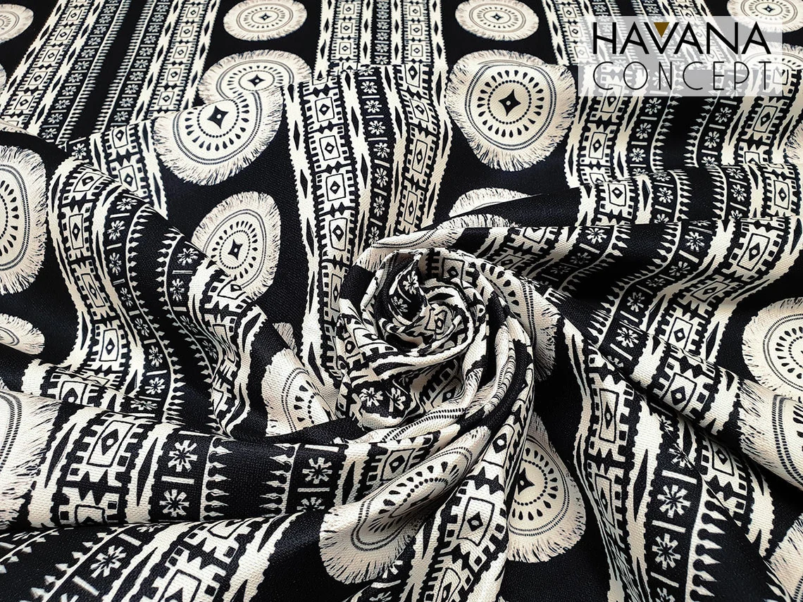 Boho White and Beige Mandala Print Fabric