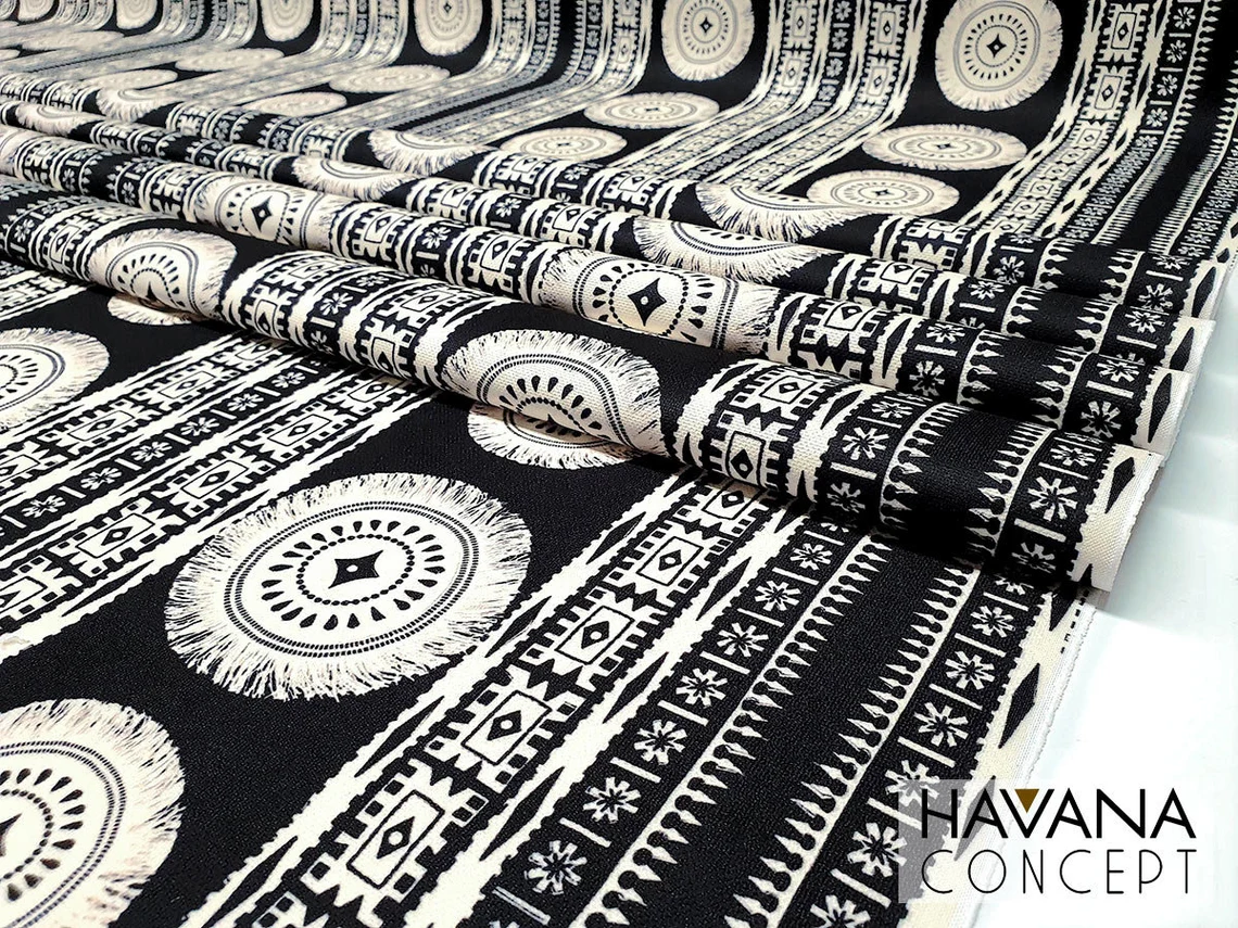 Boho White and Beige Mandala Print Fabric