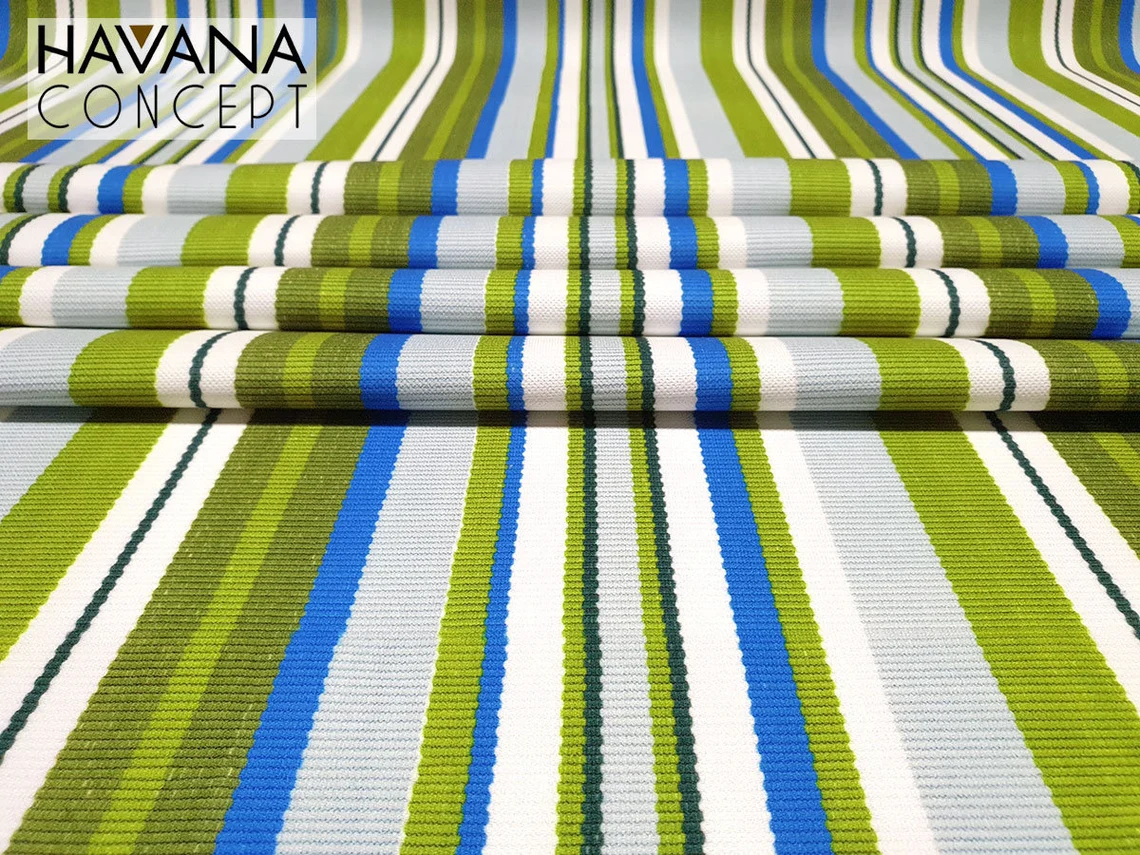 Vintage Blue Green Striped Fabric