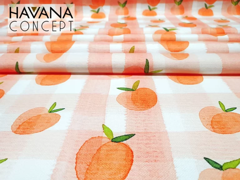 Watercolor Apricots Gingham Fabric