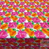 Fuchsia Orange Roses Print Fabric