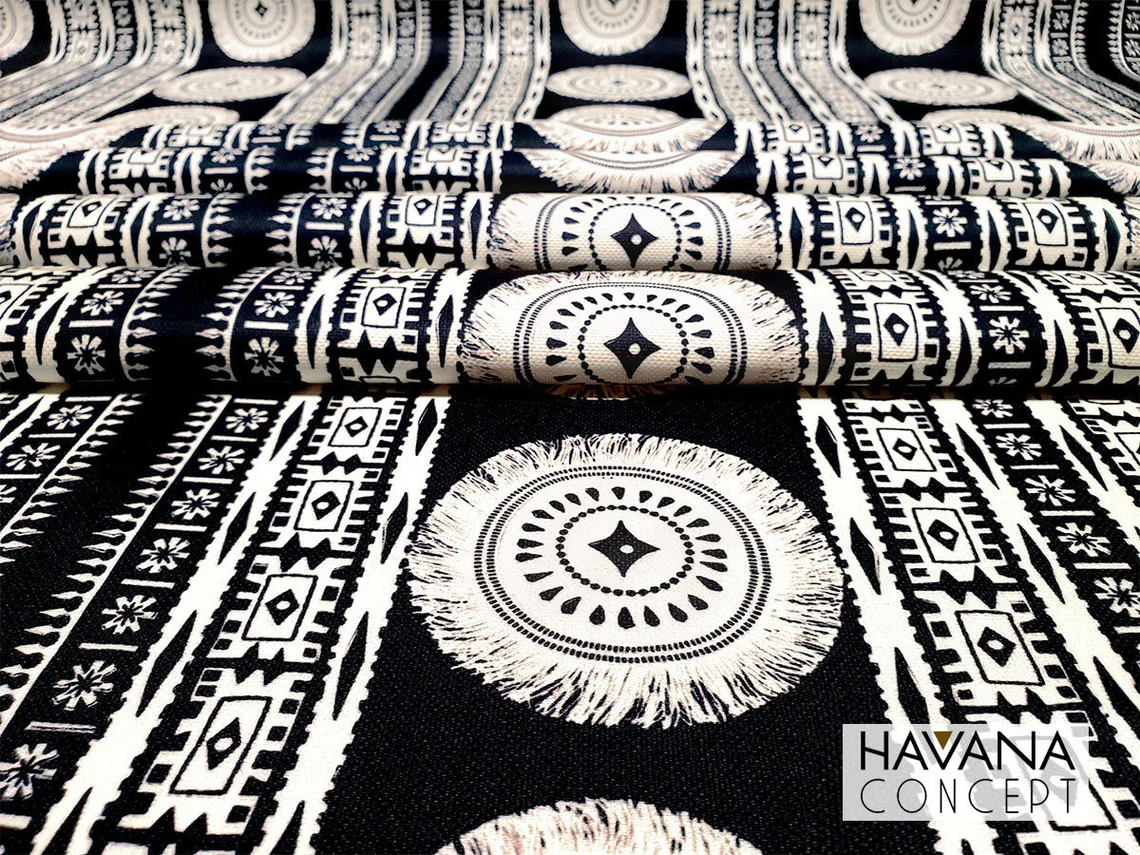 Boho White and Beige Mandala Print Fabric