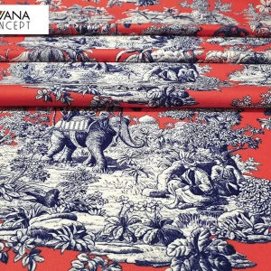 Living Coral Toile de Jouy Fabric
