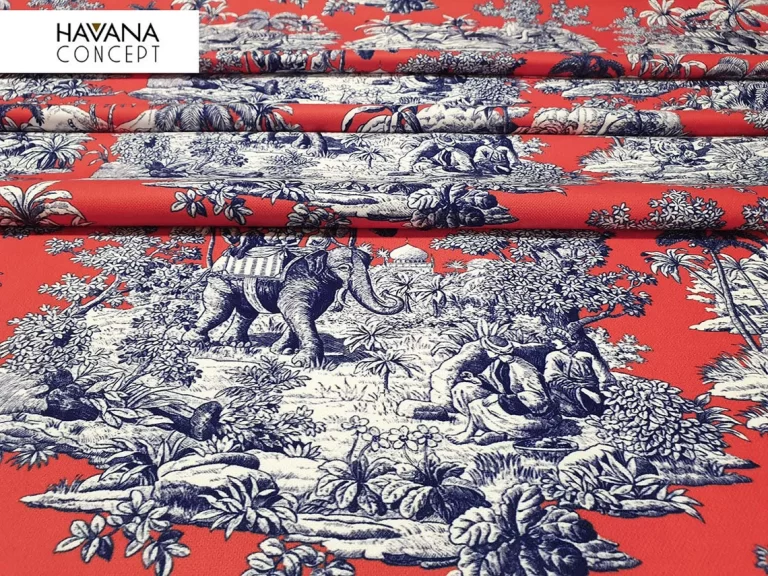 Living Coral Toile de Jouy Fabric